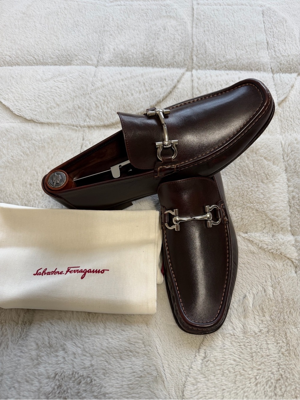 $990 Ferragamo Gancini Parigi Horsebit Brown Leather Loafers 9.5 10.5 - Picture 2 of 11